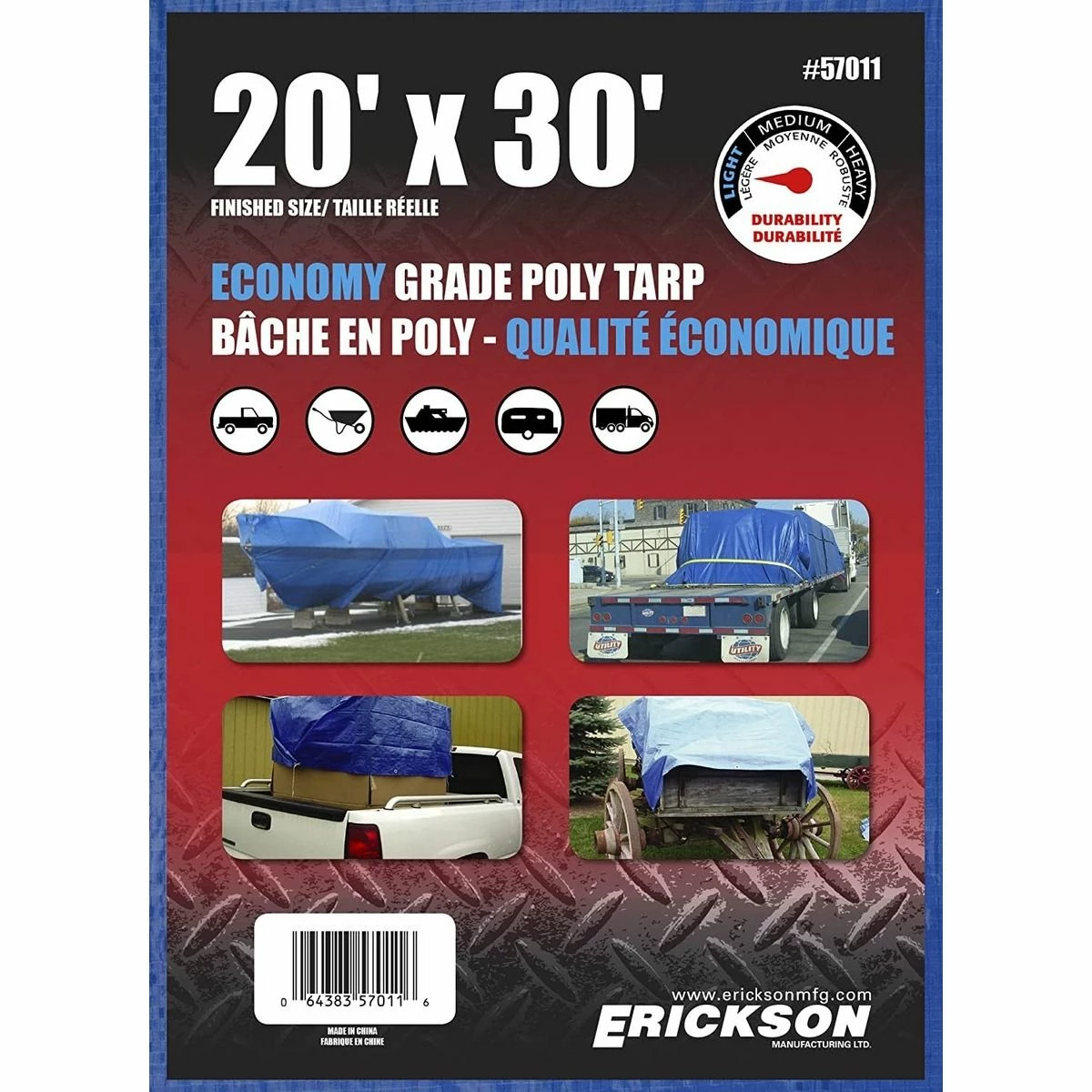 Buy π Erickson Economy Grade Poly Tarp, Blue, 57011, 20 FT x 30 FT π