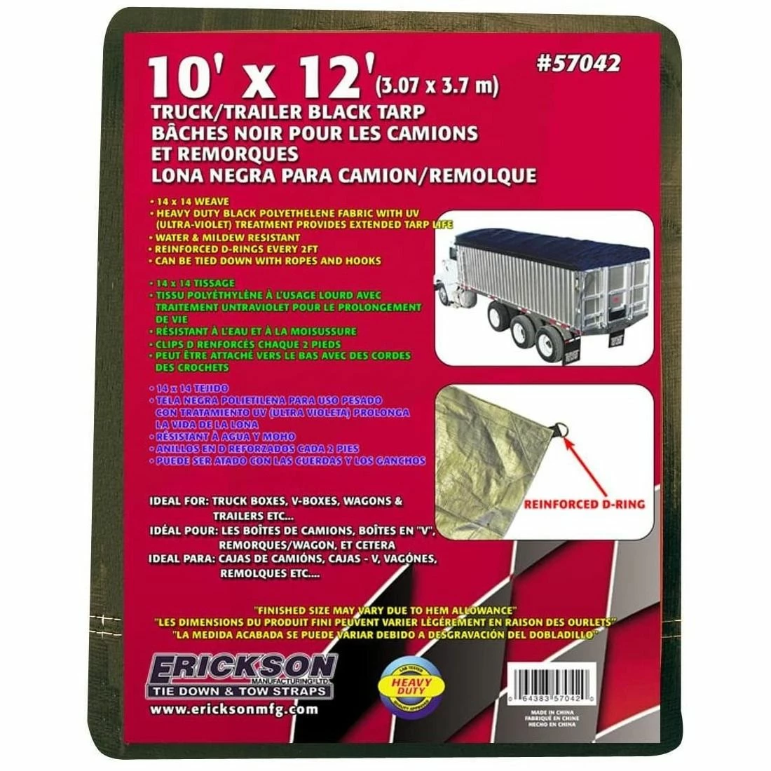 Budget ❤️ Erickson Industrial-Grade Truck / Trailer Poly Tarp, Black, 57042, 10 FT x 12 FT ❤️