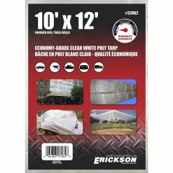 Best Sale 👏 Erickson Economy Grade Poly Tarp, Clear / White, 57062, 10 FT x 12 FT 👍
