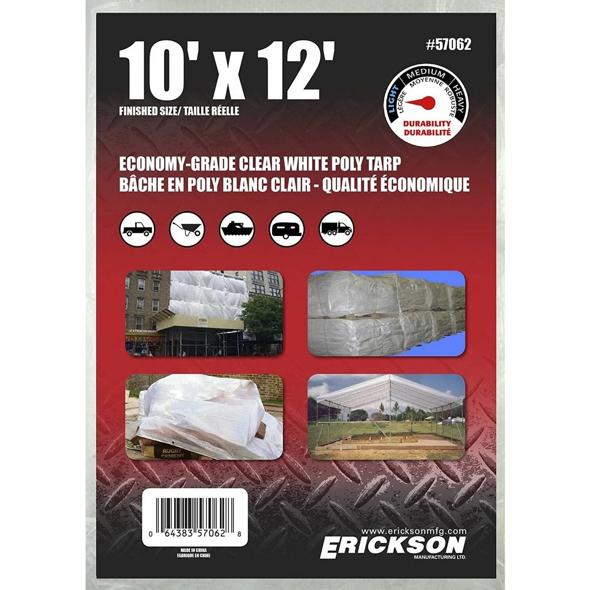 Best Sale π Erickson Economy Grade Poly Tarp, Clear / White, 57062, 10 FT x 12 FT π