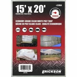 New 🎁 Erickson Economy Grade Poly Tarp, Clear / White, 57064, 15 FT x 20 FT ✨