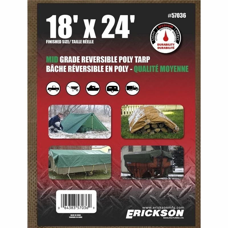 Cheapest β Erickson Mid-Grade Reversible Poly Tarp, Brown / Green, 57036, 18 FT x 24 FT π₯