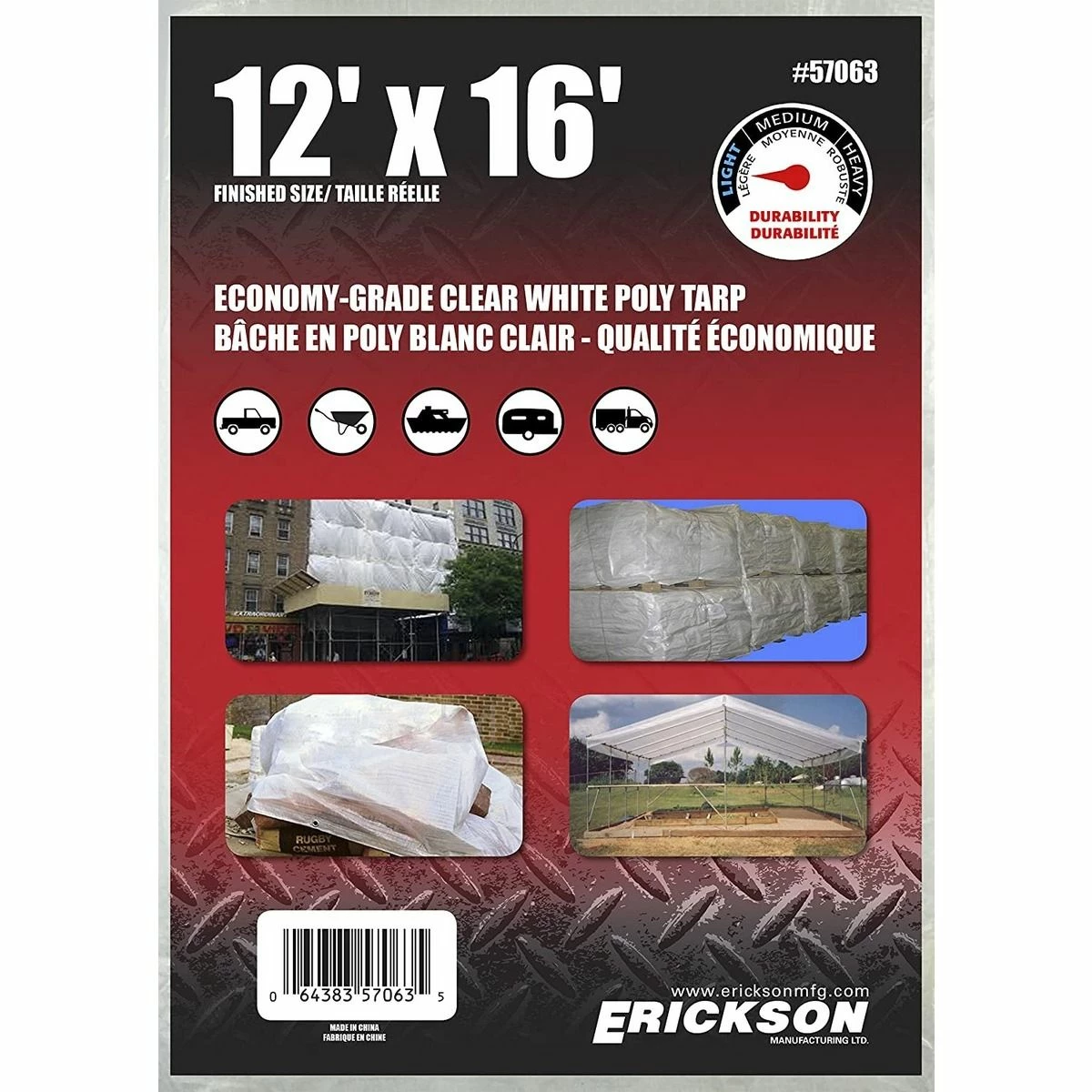 Brand new β¨ Erickson Economy Grade Poly Tarp, Clear / White, 57063, 12 FT x 16 FT π₯